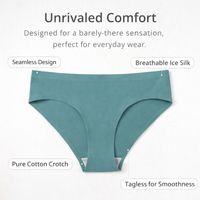 Underwear Women Moisture Wicking with Seamless No Show Design, Ladies Knickers in Ice Silk Nylon for Gym and Everyday Wear, Low Waist