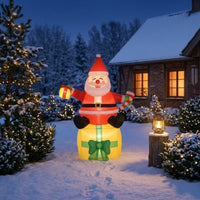 Inflatable Santa with Candy Cane Freestanding Inflatable Santa Figure Holiday Decoration Festive Decorations Cheerful