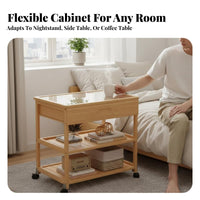 Rolling Nightstand with Drawer Rounded Corners Multi-Tier Rolling Cart