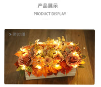 跨境秋天家居餐桌中心装饰品 感恩节南瓜枫叶仿真花盆栽木盒摆件