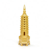 Wenchang Pagoda Gold-Colored Pagoda Ornament Hexagonal for Desk, Home Altar