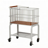 Wire Laundry Basket Trolley Wooden Handle Wheeled Laundry Rack Two-Tier