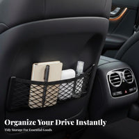 Multi-Functional Car Storage Net Bag Easy to Install Stick on Mesh Organizer Space Saving for Rideshare Drivers, RV Owners, Home, Office