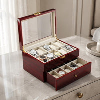 20-Slot Watch Box Piano Glossy Finish Wooden Watch Box Wood Grain Finish