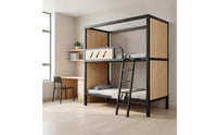 Bunk Bed with Storage Space-Saving Bunk Bed with Ladder Metal-Frame Furniture for Teens, Students, Bedroom, Dorm Room, Small Apartment
