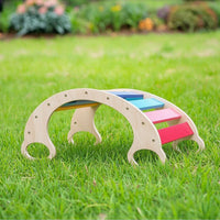 Wooden Climbing Arch Curved Rocking Boat Slatted Balance Board with Slats Natural for Toddlers, Kids, Playroom, Daycare