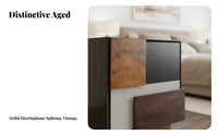 Patchwork Front Cabinet Distressed Finish Bedside Table Minimalist Form