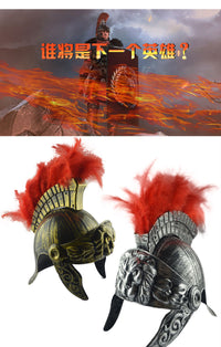 塑料武士头盔斯巴达帽子中世纪古罗马复古武士战士羽毛狮子头盔