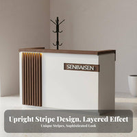 Receptionist Desk Modern Front Desk Reception Counter Sturdy Construction Varnished Finish with Ambient Lighting Suitable for Business Owners Office Salon Retail