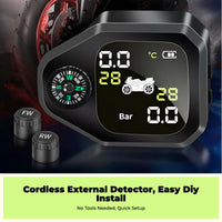 Motorcycle Tire Pressure Monitoring System, Cordless, LCD