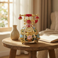 Telephone Jewelry Box Vintage-Style Telephone Trinket Box Jeweled Enamel-Like for Women, Vanity, Dresser