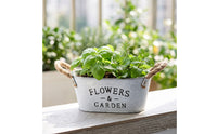 Farmhouse Metal Planter with Rope Handles Rustic Planter with Rope Handles Whitewashed Metal Flower Pot Distressed for Entry Table, Desk, Windowsill, Shelf