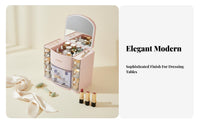 Desktop vanity Case with Mirror and Drawers Large Capacity for Bathroom, Women