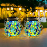 Solar Mosaic Lantern Portable Solar Glass Lantern Handmade Look for Nighttime