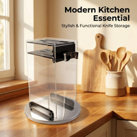360 Degree Rotating Acrylic Block, Stainless Steel Base Holder, Space-Saving Kitchen Countertop Utensil Organization for Home Cook