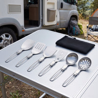 6 Pieces Camp Utensil Set with Storage Bag Foldable Camp Cooking Utensil Space-Saving-Saving Cooking Utensils with Pouch for Backpackers, Hikers