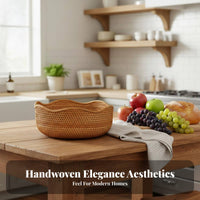 Woven Fruit Basket Sturdy Structure Round Wicker Basket Minimalist Woven Rattan   Tray for Washroom