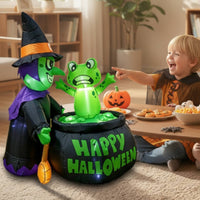 Inflatable Witch with Frog Built-in LED Inflatable Witch with Pot Bright Outdoor Decoration for Lawn