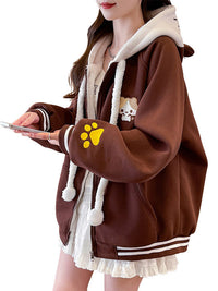 羊羔毛连帽卫衣外套女2025秋冬新款青少年学生加绒加厚棒球服棉衣