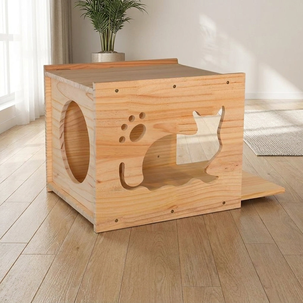 Wall Mounted Cat Shelf and Solid Wood Climbing Frame with 10 Perches, Space Capsule Cat Bed plus Ladder for Large Indoor Cats Space Saving Home