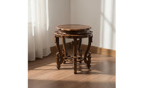 Antique Look Carved Wooden Tray Stand Heavy Duty Round Wood Stand Wooden Display Riser for Living Room, Garden