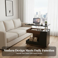 Adjustable Sofa Side Table with Rotating Top Mobile Laptop Cart Coffee Table Storage Cart Built-in Speaker and USB Port for Daily Use Suitable for Apartment Dwellers Living Room Home Office Bedside