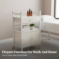 Cosmetic Station Trolley On Wheels Esthetician Rolling Cart 3-Tier Cosmetic Trolley Large Capacity Salon Instrument Stand