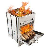 Portable Square Wood Burning Stove Mini BBQ Grill for Outdoor Camping Picnic