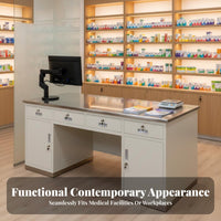 Built-in Storage Pharmacy Examination Table Sturdy and Long-Lasting Oral Workbench Easy to Clean Steel Medical Table with Cabinets Versatile Use for Healthcare Professionals, Pharmacists, Emergency Room, Doctor's Office, Wellness Centers