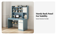 Kids Study Desk and Chair Set Student Writing Table Storage Hutch Sturdy Construction Wide Desktop Comfortable Workspace Rounded Corners Suitable for Home Learning Student Room