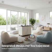 Mobile Tea Trolley with Water Heating System and Rolling Serving Cart Built-in Storage Cabinet Drainage Tray Suitable for Hosts Living Room Balcony