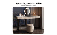 Modern Design Dressing Set with Lighted Mirror Minimalist Aesthetic Vanity Table Integrated Storage Drawer Makeup Desk Matching Stool Included for Women, Homeowners, Teens, Apartment