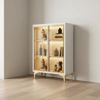 Multi-Layer Storage Bookcase with Glass Doors Large Capacity Modern Display Cabinet Built-in LED Lighting Home Furniture for Collectors