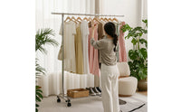 Stainless Steel Clothes Drying Rack with Shelf Foldable Rolling Garment Rack Compact Heavy Duty for Bedroom, Balcony