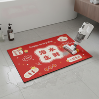 Diatomaceous Earth Bath Mat, Non-Slip Absorbent Floor Mat for Bathroom & Toilet Entrance, Festive Red