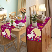 Easter Table Runner Printed Pattern Bunny and Egg Table Runner Easy to Clean Bunny Egg Print Tablecloth for Families, Spring Gatherings, Kitchen
