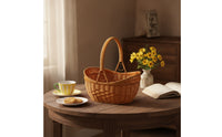 Basket with Handle Woven Rattan Basket Natural Long-Lasting for Picnic, Flower Arranging