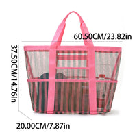 Mesh Beach Bag with Striped Pattern, Multi-purpose, Large Capacity
