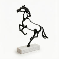 Rearing Horse Figure Metal Equine Sculpture Slender Sculpture with Rectangular Base for Interior Decorators, Living Room, Office