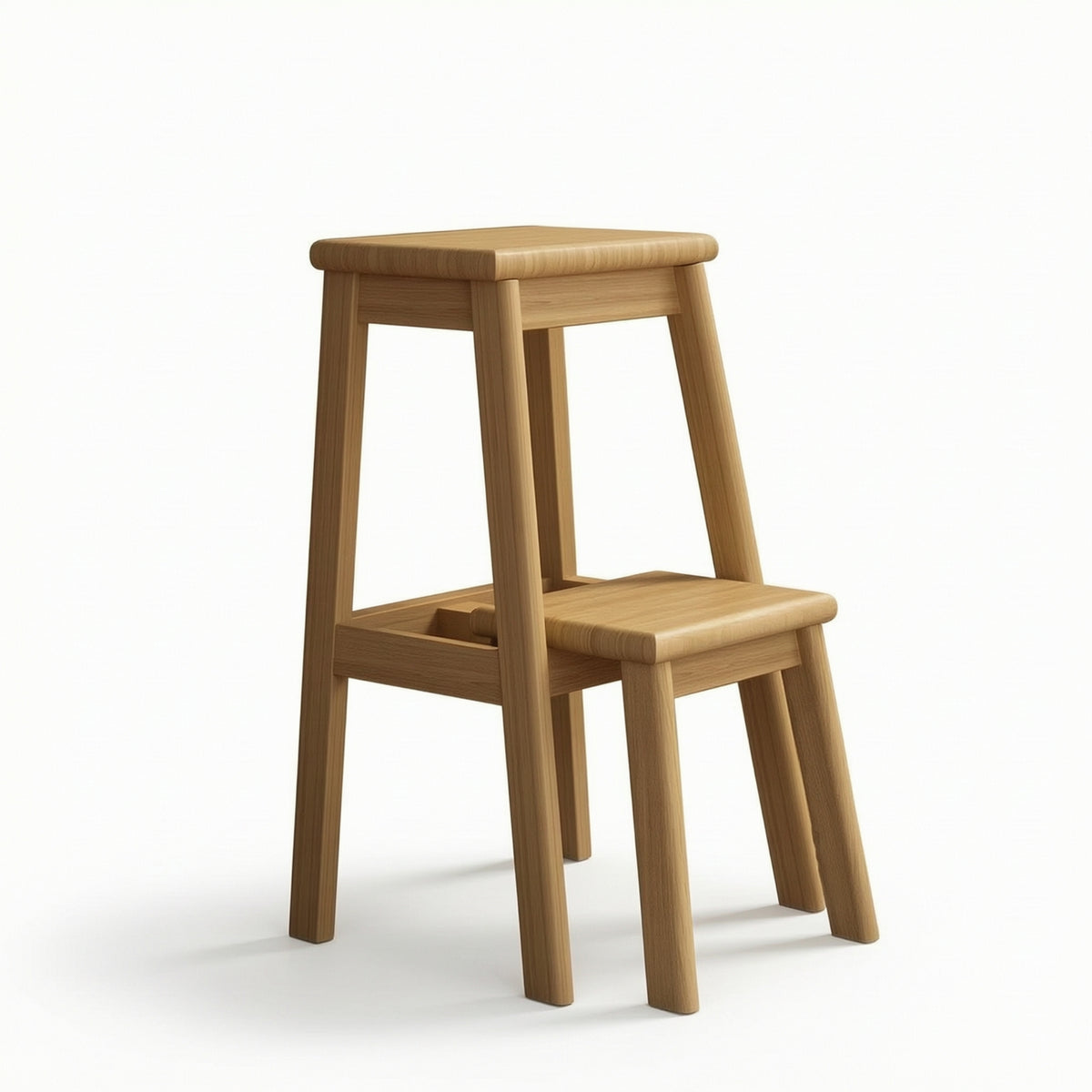 Step Stool with Pull-out Ladder Solid Wood Wooden Step Stool Space-Saving Furniture for Kitchen
