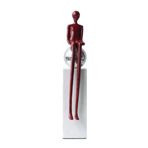 Seated Figure Statue Slender Abstract Sculpture with Pedestal Modern