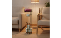 Toilet Roll Stand with Basket Floor-Standing Freestanding Bathroom Tissue Holder