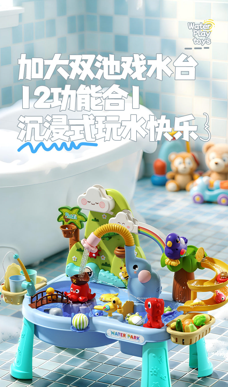 Electric Water Play Table with Slide and Dishwasher Toy for Kids