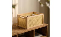 Wooden Storage Basket Lightweight Basket with Handles Space-Saving Rectangular Storage Box for Closet, Shelves, Bedroom