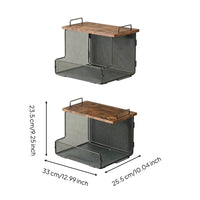Wall-Mounted Kitchen Storage Rack Sturdy Mesh Wire Fruit Basket Shelf with Wooden Top Functional for Pantry