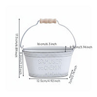 Wood Handle Planter Decorative Prop Vintage Metal Planter Distressed Iron Pot for Tabletop, Indoor