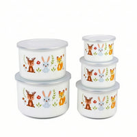 5 Pieces Glossy Enamel Bowls with Lids Easy to Clean Storage Bowl with Lid Reusable Nesting Bowl Set Stackable for Meal Prep