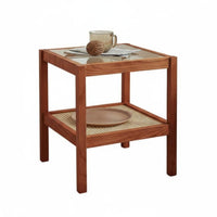 Double-Level Glass Top Table Japanese Design Nightstand Space-Saving Size Slim Design for Apartment Dwellers, Adults