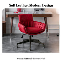 Upholstered Rotating Chair with Gold Base Genuine Leather Home Seating Ergonomic Shape Easy Assembly for Professionals