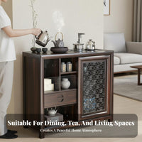 Chinese & Design Beverage Sideboard Sturdy Wood Construction Storage Cabinet Versatile Design Sliding Doors for Families, Study